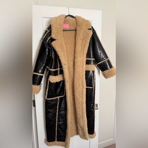Faux leather trench coat with teddy faux fur insert